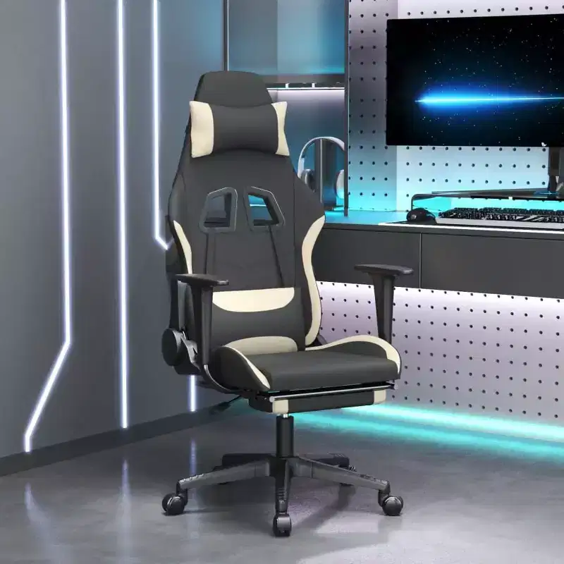vidaXL Modern Gaming Chair with Adjustable Features, Black and Cream Fabric - Ideal for Enhancing Gaming Experience with Ultimate Comfort