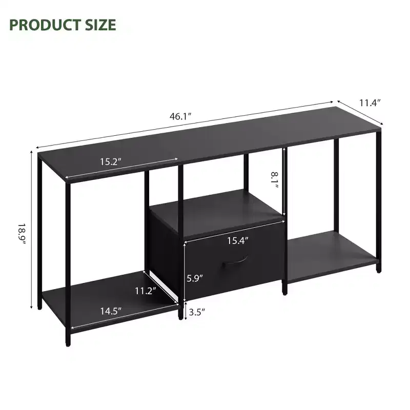 46 TV Stand with LED, Entertainment Center for 55 TVs, TV Cabinet with Storage Shelves, Long Dresser, for Bedroom, Living Room, Office,black
