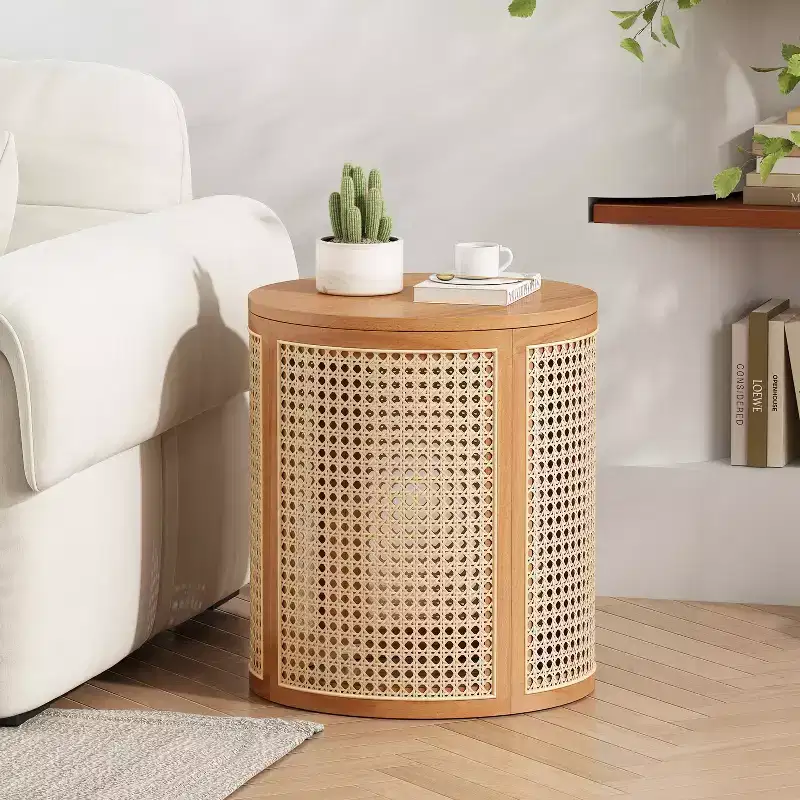 17-inch Rubberwood Side Table, Modern Style,with Natural Wood Grain Finish, Round Shape,Rubberwood, Made of MDF,Natural Wood Color