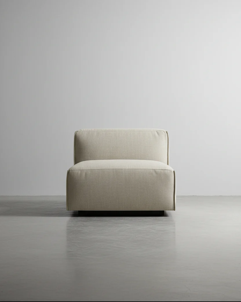 Modern Ivory Fabric Lounge Chair with Flange Seams for Living Room