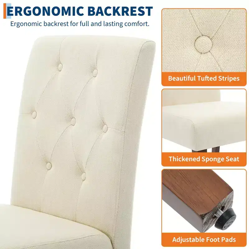 Parsons Button Tufted Dining Chairs Set of 6 / 4 - Upholstered Fabric Kitchen Chairs with Wood Legs & Padded Seats - Living Room Kitchen Furniture