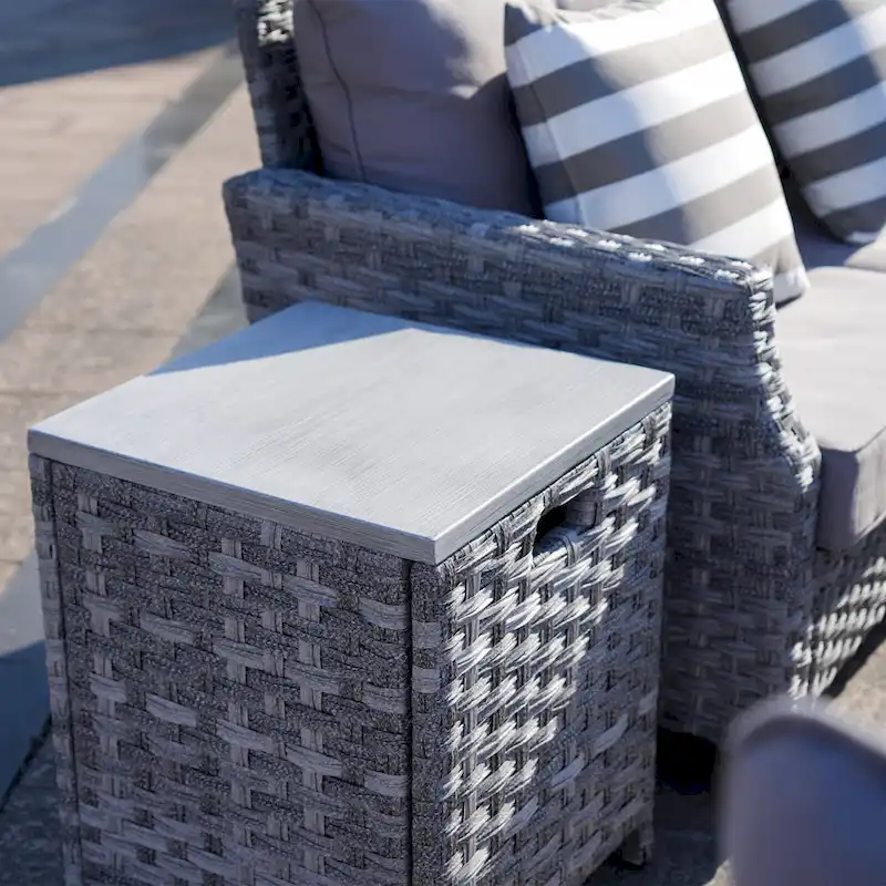 Abrihome 5-piece Wicker Patio Garden Furniture Sofa Set with Gas Fire Pit