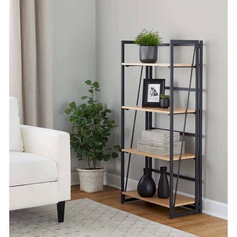 Contemporary Bookcase in Painted Metal and Natural Wood