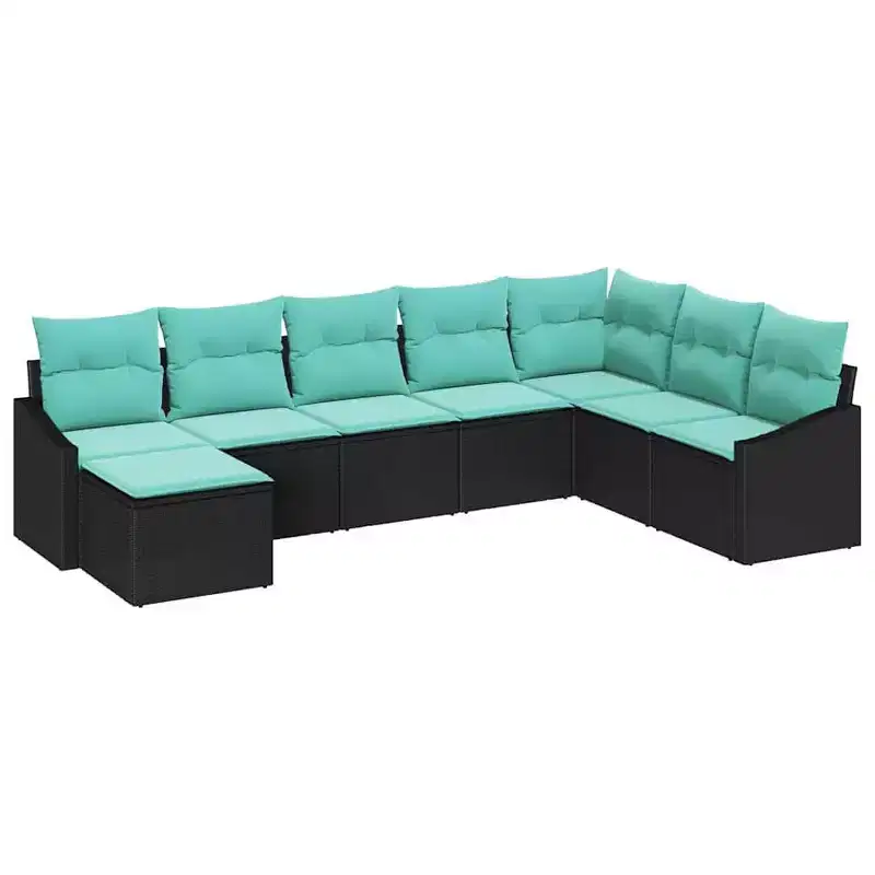 vidaXL Garden Sofa Set 8 pcs Black and turquoise Poly rattan - Black and turquoise without table