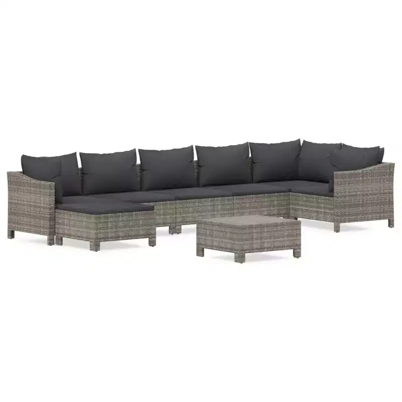 vidaXL 8 Piece Patio Lounge Set with Cushions Gray Poly Rattan
