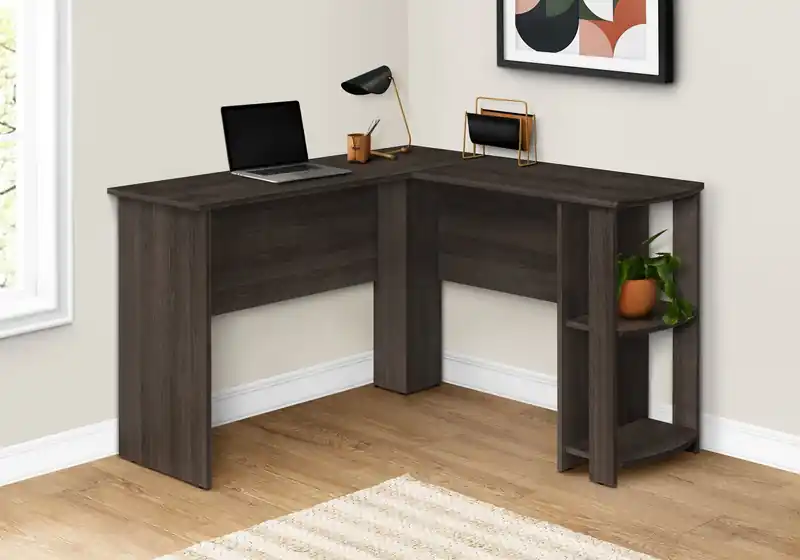 47 L-Shaped Office Desk with Shelf- Oak