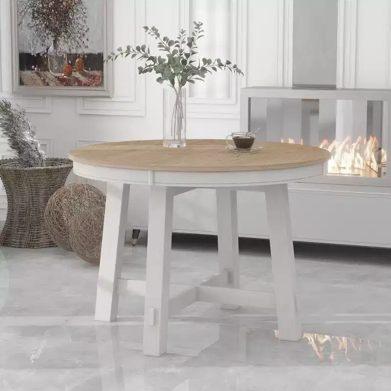 Farmhouse 4 Legs X-shaped Base Dining Table with 16 in. Leaf