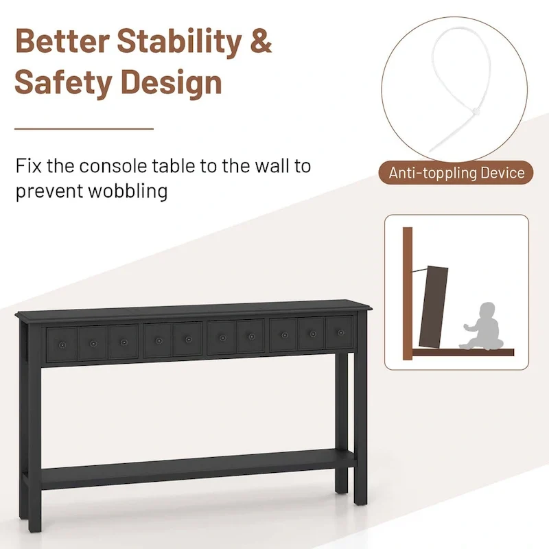 Costway 60 Console Table Retro Entryway Sofa Table with 4 Drawers & - See Details