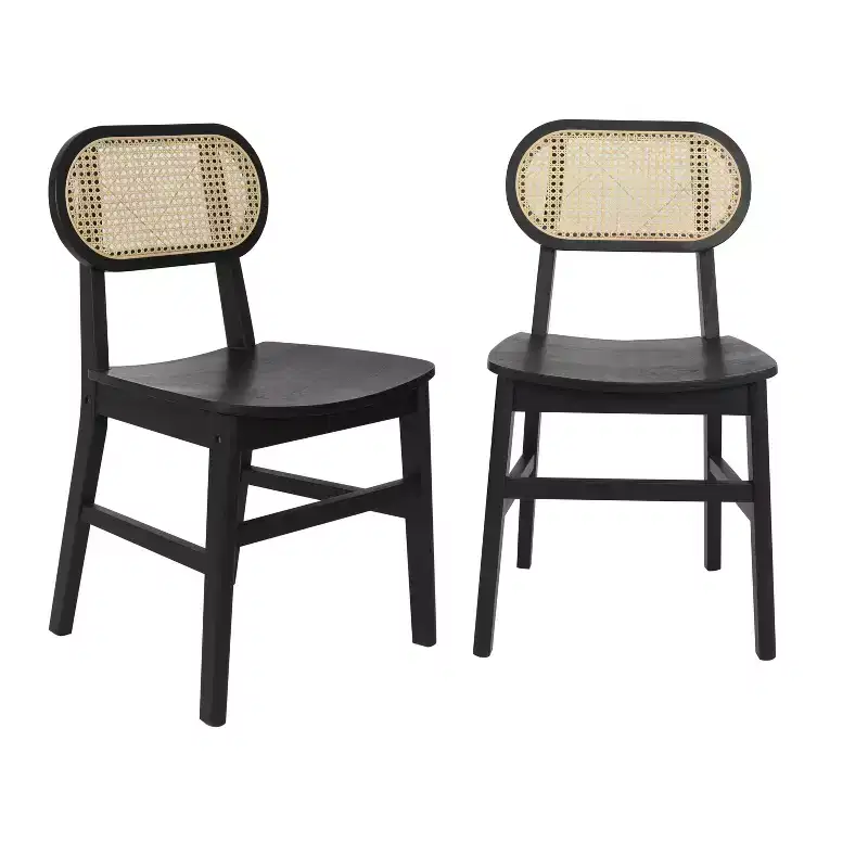 Flash Furniture Jacob Set of 2 Commercial Cane Rattan Dining and Event Chairs with Solid Wood Frame and Seat