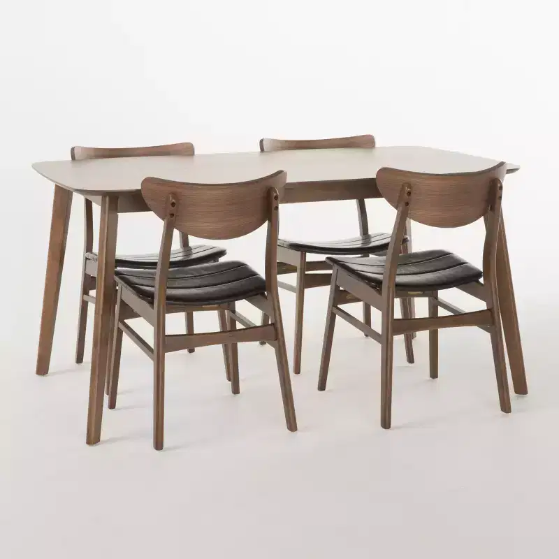 GDFStudio Lurline 5 Pieces Mid Century Modern Faux Leather Upholstered Dining Set