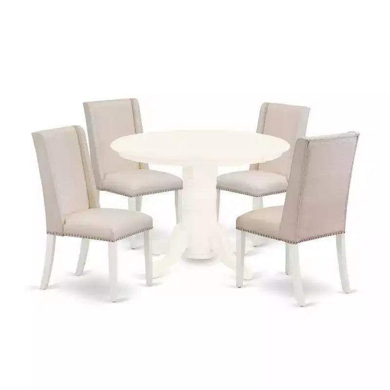 HomeStock 5-Piece Buttermilk & Cherry Finish Solid Wood Top Dining Table with 4 Parson Chair
