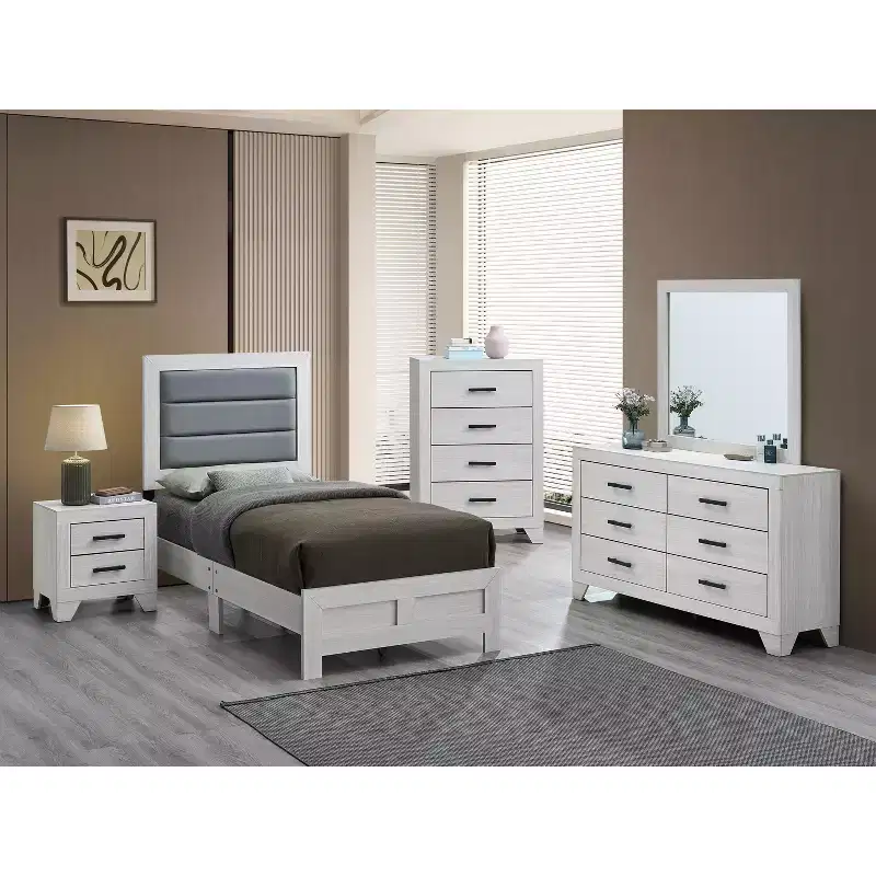 Passion Furniture Plano Beige Wood Frame Twin Panel Bed