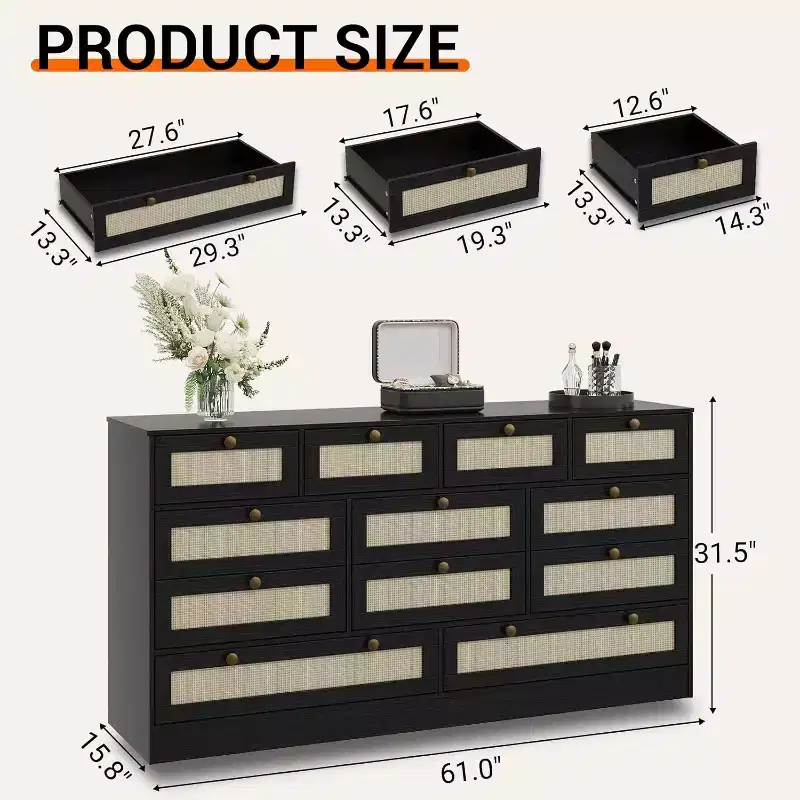 12-Drawer Wood Dresser for Bedroom, 61