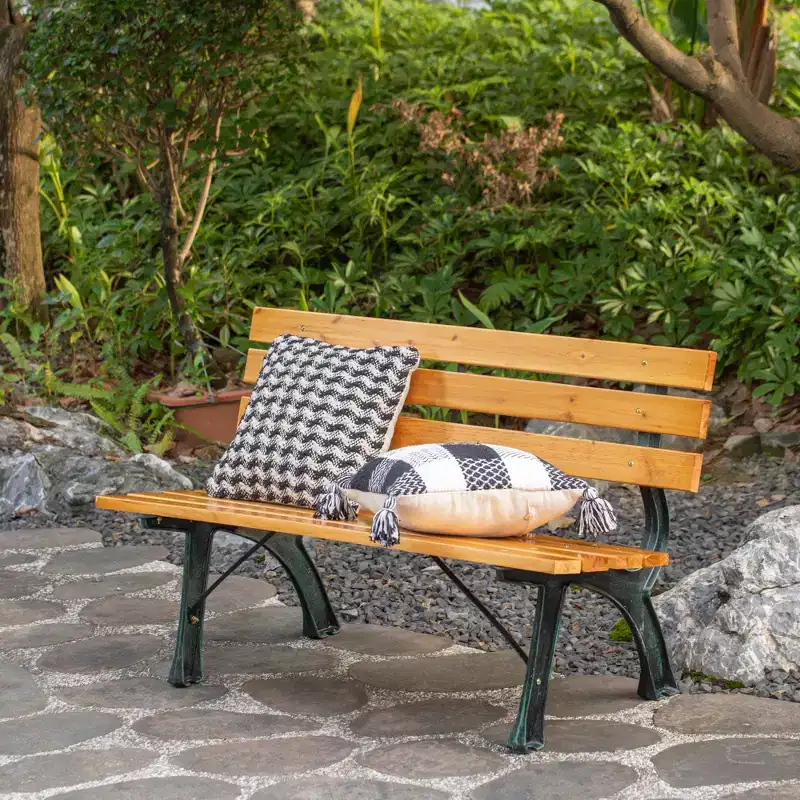 Gardenised Park Bench with Wooden Slats Seat and Backrest for 2 Persons Featuring Iron Frame and Legs