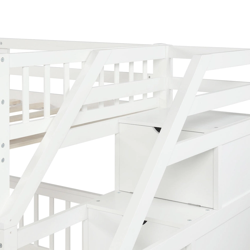 Twin Over Full Wood Loft Bed with Staircase,High Guardrails and Ladder