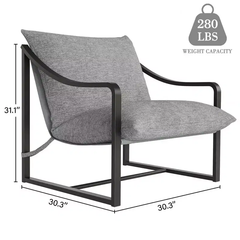 Sling Accent Chair, 2 PCS Metal Framed Living Room Chairs with Removable Cushioning, Accent Chair for Courtyard, Balcony, Bedroom