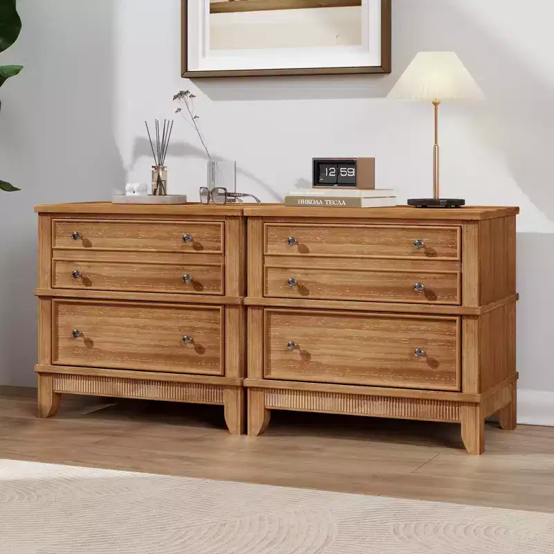 Rustic Wood Nightstand with 3-Drawer