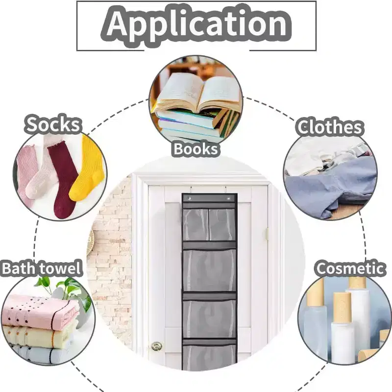 Non-Woven Fabric Hanging Storage Bag, 5-Grid Wall-Mounted Organizer, Gray, for Closet Bedroom Door