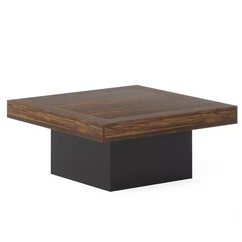 MAYEERTY Square LED Coffee Table 35.4, Rustic Industrial Living Room Table with Adjustable Light