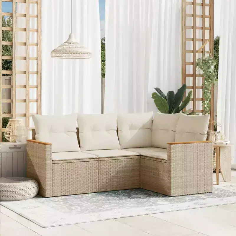 vidaXL 4 Piece Patio Sofa Set with Cushions Poly Rattan