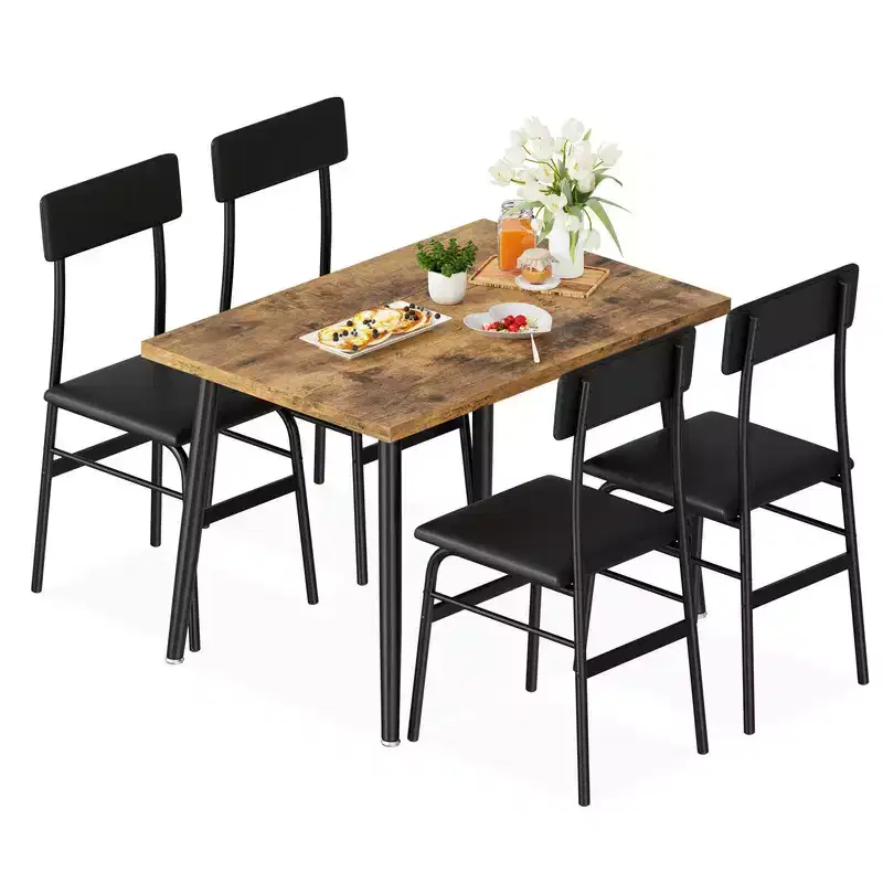 Dining Table Set for 4, 5 Piece Kitchen Table Set with 4 Upholstered Chairs, Ideal for Small Space, Dining Room, Apartment, Restaurant
