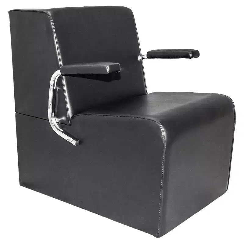 Chromium Vinyl Professional Platform Hair Dryer Chair with Back Cutout and Steel Handles - Black