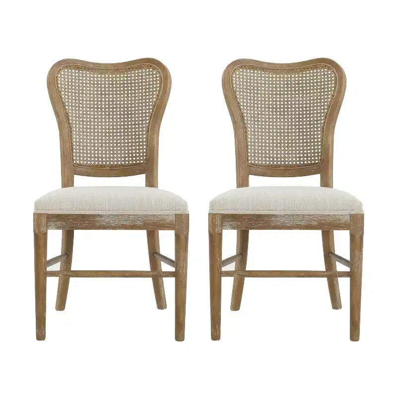 GDFStudio Wreecy Upholstered Rattan Back Rubber Wood Frame Dining Chair with Footrest, Light Brown