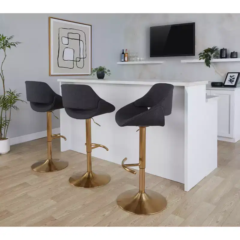 LumiSource Set of 2 Fabrico Adjustable Barstools Gold/Charcoal Fabric
