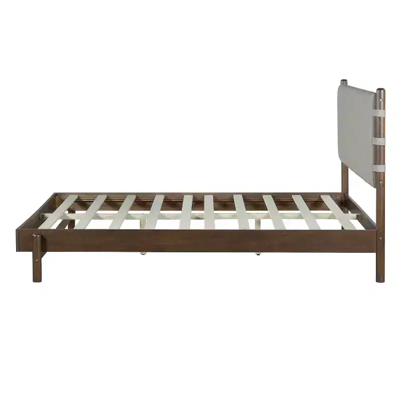 Christopher Knight Home Evelyn Mid-Century Modern Rubberwood Bed with Upholstered Headboard