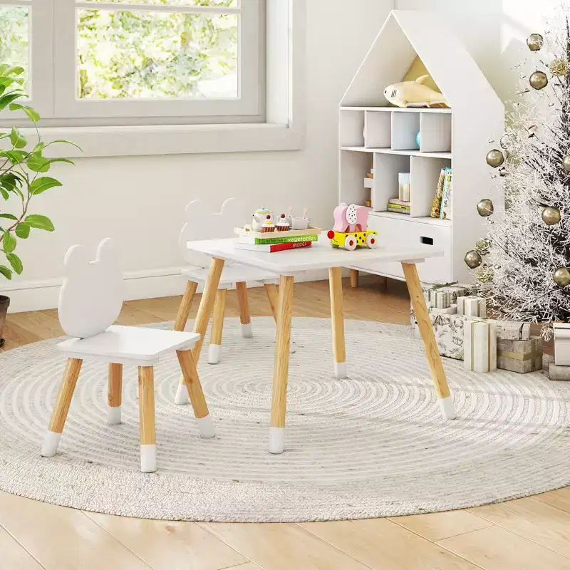 Costway Kids Table & Chairs Set Children Multi-Activity Desk & Frog-Shaped Chair Set w/Wooden Legs