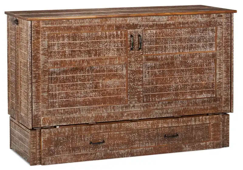 Parker Cabinet Bed with Memory Foam Mattress, Weathered Brown