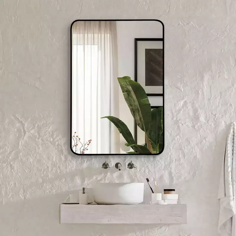 Black Metal Framed Rectangular Bathroom Wall Mirror - Stylish & Durable