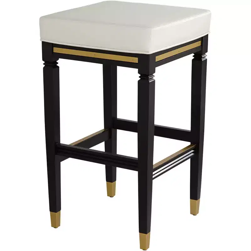 55 Downing Street Jaxon Black Wood Bar Stool 31 High Modern White Faux Leather Cushion with Footrest for Kitchen Counter Height Island Shed House