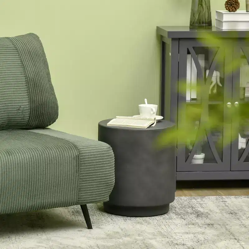 Round Concrete Finish Accent Side Table | 14.5