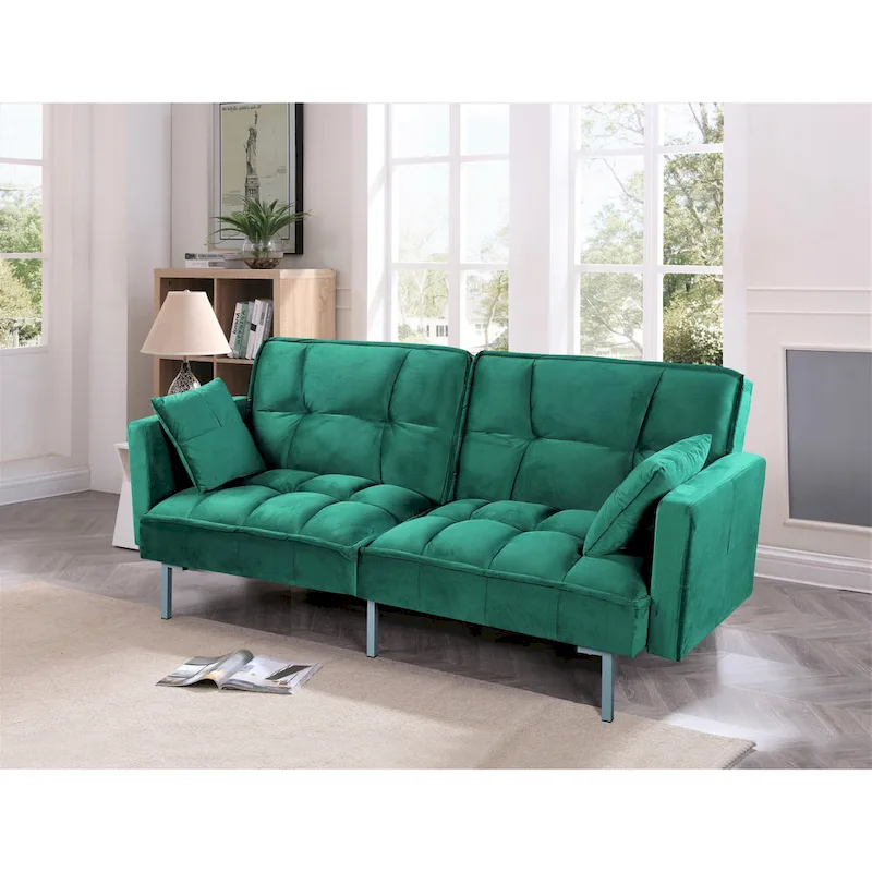 Bernal 75.6W Velvet Futon Sofa Bed Sleeper