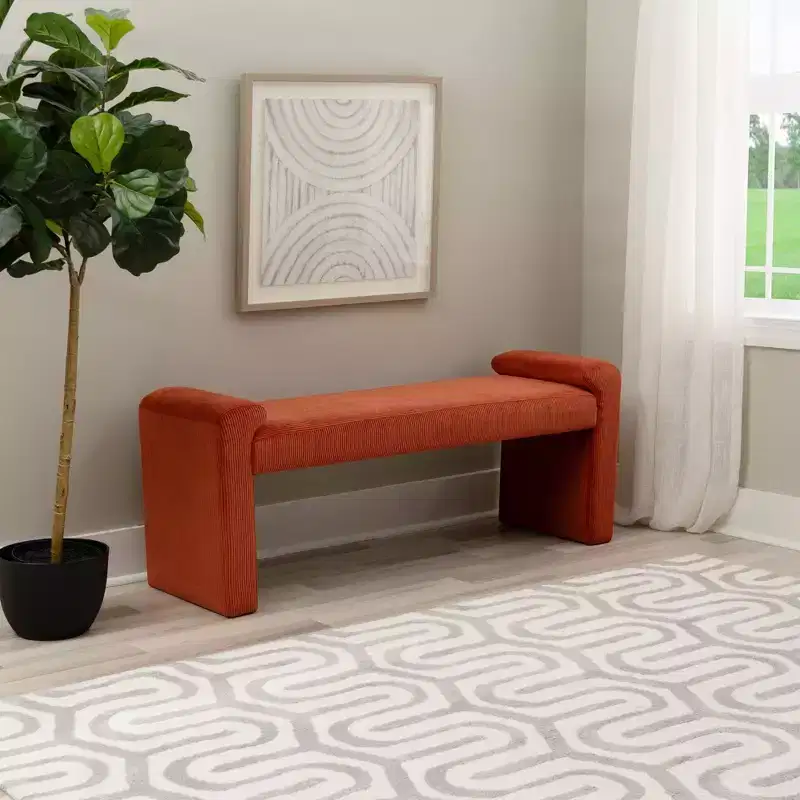 Upholstered Bench in Rust Corduroy