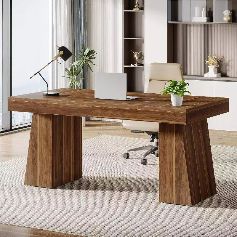 Lantine 55 Inches Home Office Executive Desk with Double Trapezoid Base