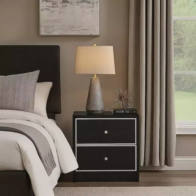 Hampton Style Table with 2 Storage Drawers and Intricate Trimming, Black