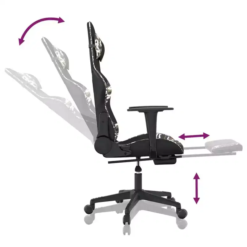 vidaXL Gaming Chair with Footrest, Black and Camouflage, Faux Leather