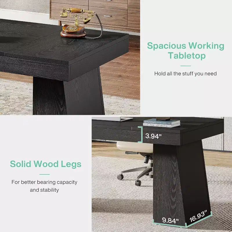 Lantine 55 Inches Home Office Executive Desk with Double Trapezoid Base