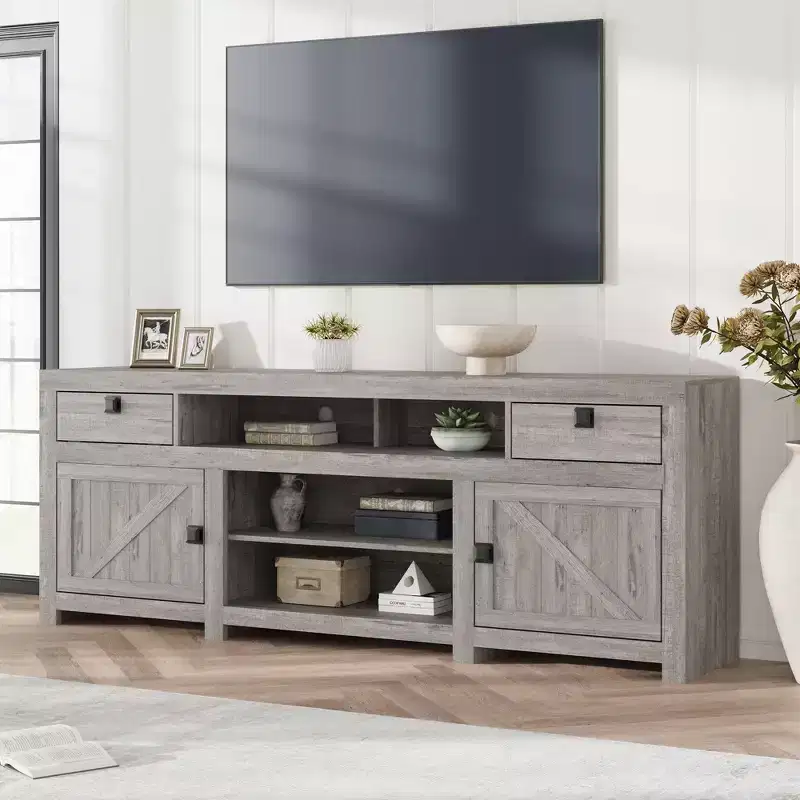 70.1 Farmhouse TV Stand, Media Console with Storage Drawers & Open Shelf for Living Room, Bedroom