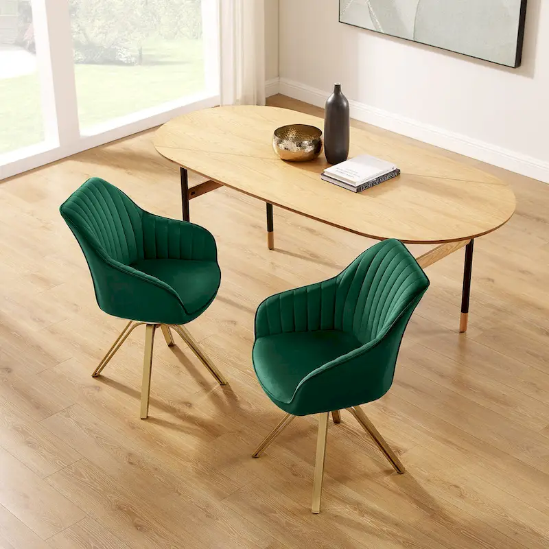 Art Leon Set of 2 Velvet Swivel Dining Chair with Golden Legs
