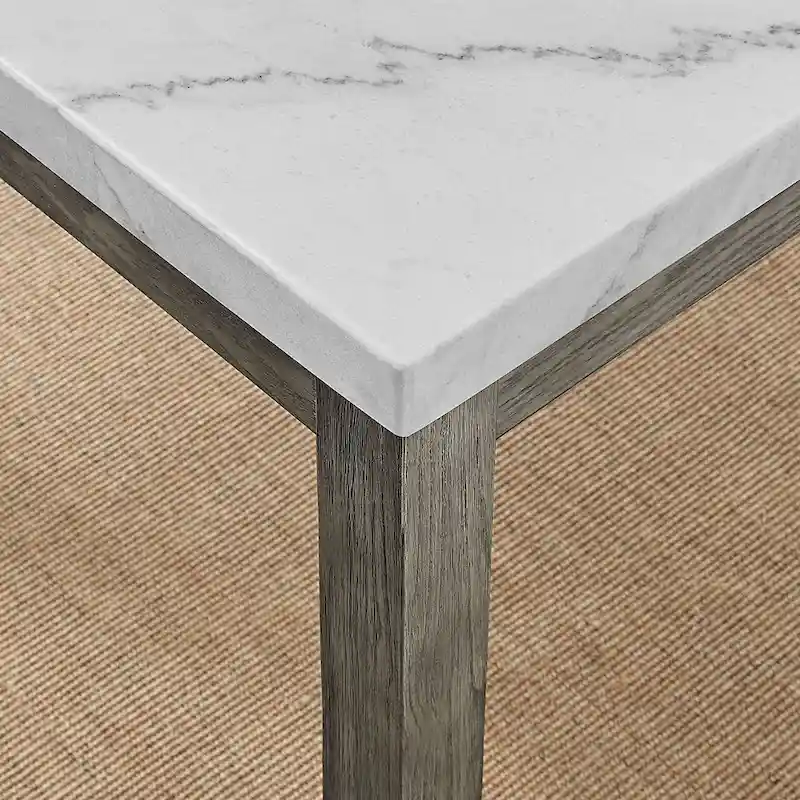 6-Piece Dining Set with Marble Veneer Top and Distressed Grey Finish