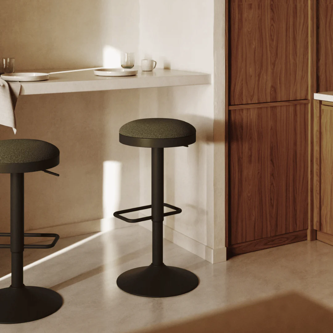 Green Steel Barstool with Upholstered for Kitchen
