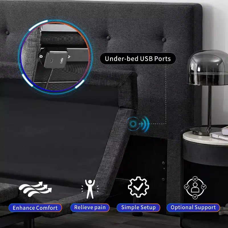 Dyonery Adjustable Bed Base,Adjustable Bed Frame with Pillow-Tilt, Smart APP Control, Massage, Zero Gravity, Anti-Snore, USB Ports