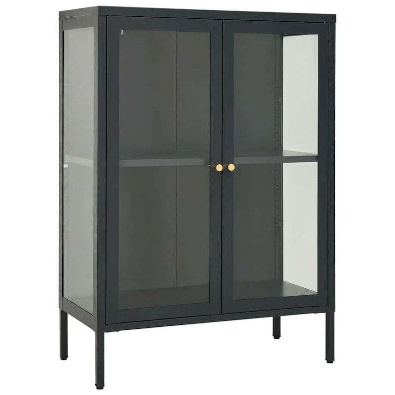 Steel and Glass Sideboard with Adjustable Shelf – Anthracite, 29.5