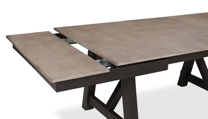Dining Table with 66-94W Extension, Melamine, Trestle Base