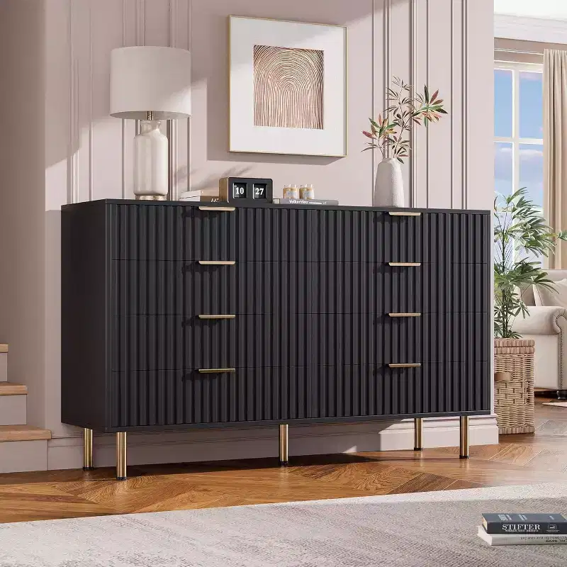 8-Drawer Dresser for Bedroom, 55 Wide Modern Wooden Chest of Drawers, Anti-Tip Design, Sturdy Storage Organizer for Living Room, Entryway, Kids Room