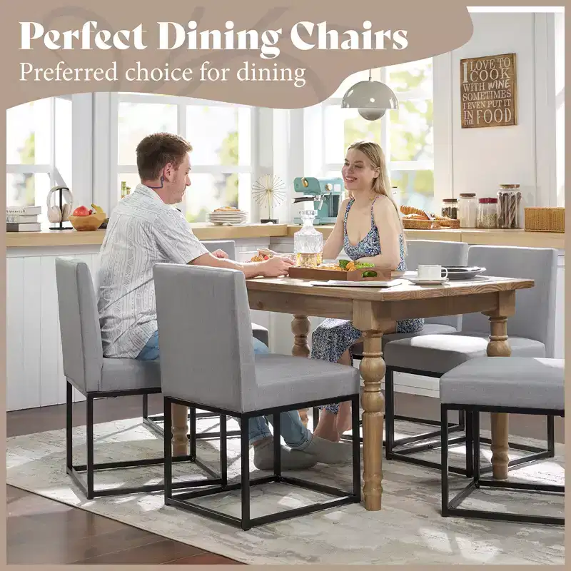 AMERLIFE Mid Century Linen Dining Chairs Set of 6, Modern Upholstered Dinner Chairs