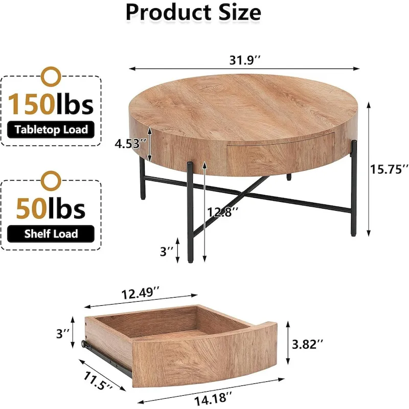 Coffee Table with Drawers Round Center Table
